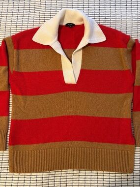 Rails Cherry Camel Striped V-Neck Sweater
